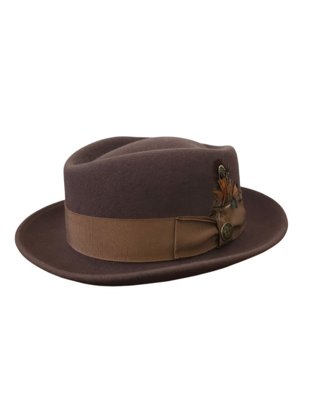 Goorin Bros Brown Wool Fedora Hat w/ Feather Accent Sz M (7US) - Made In USA